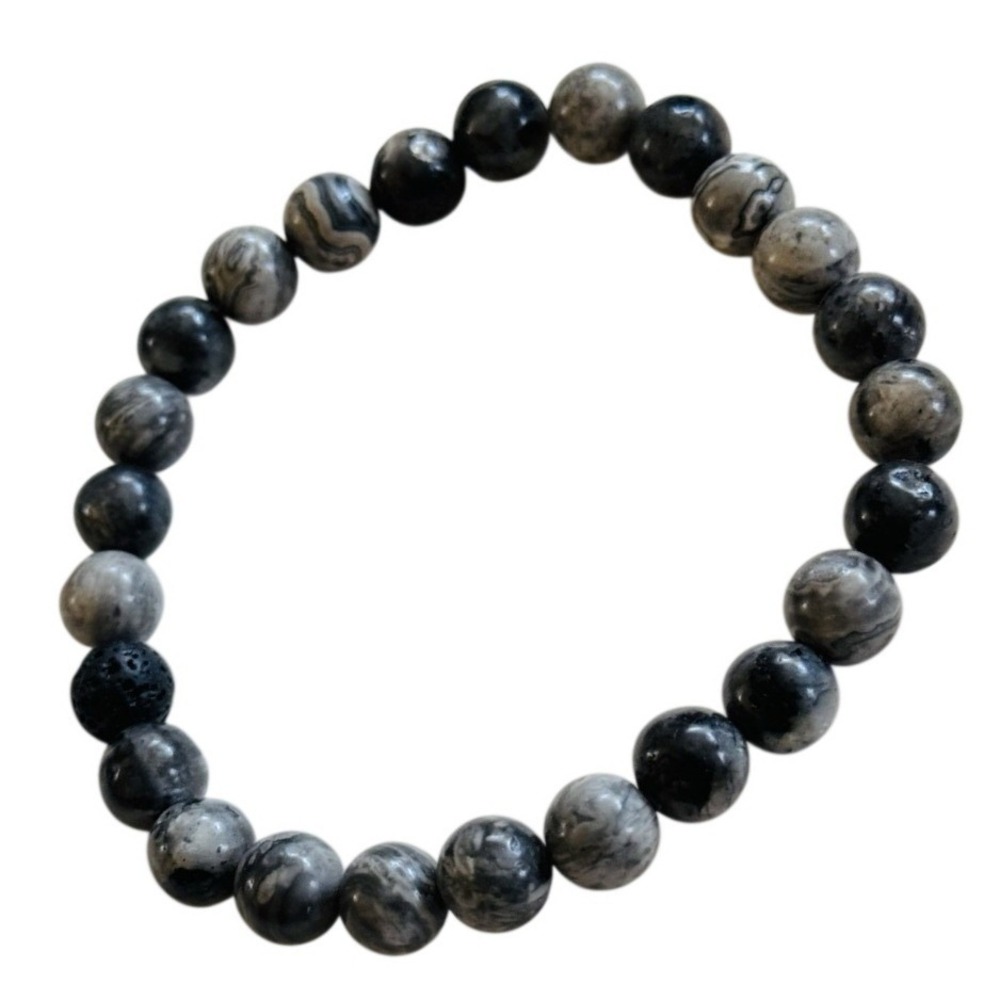 Spiderweb Jasper Stretch Bracelet Semiprecious Stone Genuine Beads Natural BOHO